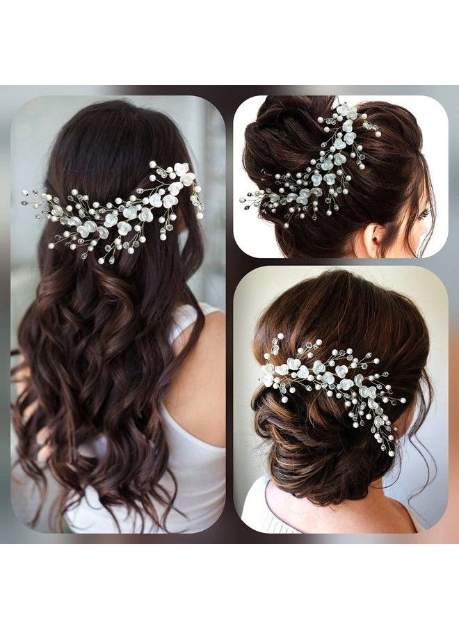 Hair Flare - Small White Rose Flowers With White Stone And Pearls Bridal Hair Pin/Hair Accessories For Women And Girls 2395 - Image 1