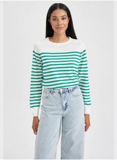DeFacto Regular Fit Crrew Neck Stripe Detail Sweater  - Image 1