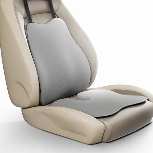 CUSHIO Car Seat Cushion Combo | Car Wedge & Backrest Cushion Combo | Posture Correction | Ergonomic Back & Seating Support | Driving & Daily Commutes | Universal Fit (Grey) - Image 1