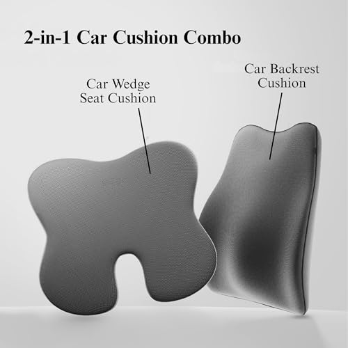 CUSHIO Car Seat Cushion Combo | Car Wedge & Backrest Cushion Combo | Posture Correction | Ergonomic Back & Seating Support | Driving & Daily Commutes | Universal Fit (Grey) - Image 2