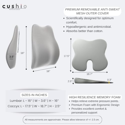 CUSHIO Car Seat Cushion Combo | Car Wedge & Backrest Cushion Combo | Posture Correction | Ergonomic Back & Seating Support | Driving & Daily Commutes | Universal Fit (Grey) - Image 3
