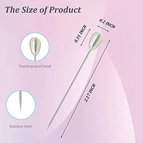 Hovesty 300PCS Corsage Pins, Teardrop Pearl Sewing Pins, Long 2inch Straight Sewing Wedding Bouquet Pins for Wedding, Jewelry DIY Decoration, Quilting and Craft (300Pcs, White) - Image 2