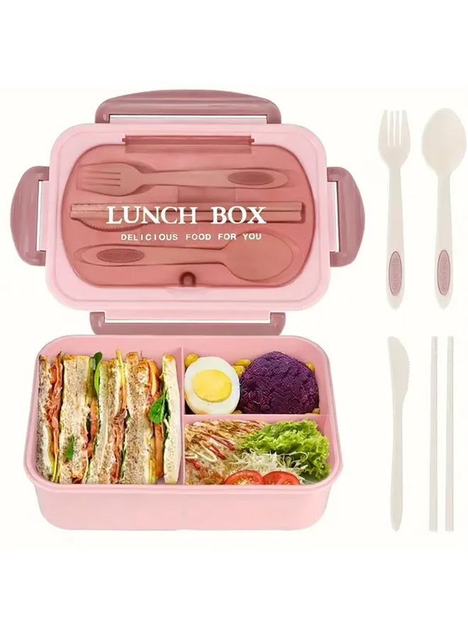 Pink Leak Proof Lunch Box With Secure Locking Lid BPA Free Microwave Safe 3 Compartment - Image 4