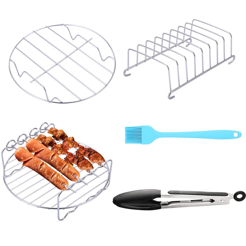 SIK Air Fryer Accessories 5PCS for GoWISE COSORI Philips Ninja Air Fryer Fit 32 58QT Deep Hot Air Fryer with Skewer RackMetal Holder Toast Rack Oil Brush Food Tong Dishwasher Safe BPA Free