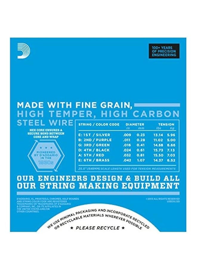 D'Addario - EXL120 Nickel Wound Electric Guitar Strings, Super Light, 9-42 (7 Pack) - Image 1