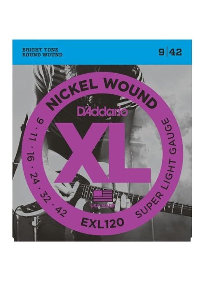 D'Addario - EXL120 Nickel Wound Electric Guitar Strings, Super Light, 9-42 (7 Pack) - Image 1