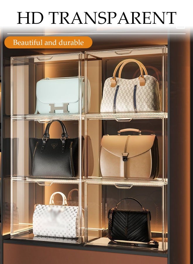 DUNISO 2 Pcs Clear Handbag Storage Organizers,Plastic Display Case,Stackable Bag Container Box with Magnetic Door,Dustproof and Moistureproof,for Book, Cosmetic,Toys, Handbag,Shoes - Image 4