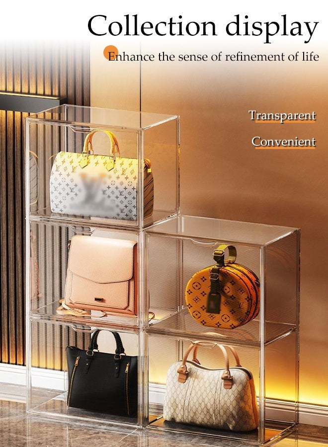 DUNISO 2 Pcs Clear Handbag Storage Organizers,Plastic Display Case,Stackable Bag Container Box with Magnetic Door,Dustproof and Moistureproof,for Book, Cosmetic,Toys, Handbag,Shoes - Image 5