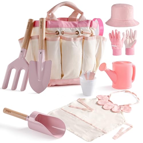 ROBUD Kid Gardening Set Wooden Garden Tool for Kid Garden Tool Kit with Tool Storage Bag Apron Gloves Montessori Toys for Kids to be Closed to Nature WRP51 - Image 1