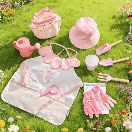 ROBUD Kid Gardening Set Wooden Garden Tool for Kid Garden Tool Kit with Tool Storage Bag Apron Gloves Montessori Toys for Kids to be Closed to Nature WRP51 - Image 5