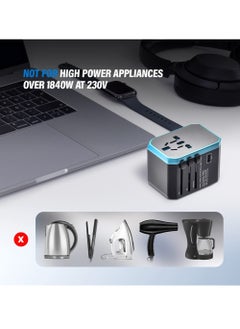 KASTWAVE Travel Adapter International Universal Travel Plug Adapter Fast Wall Charging AC Socket International Power Adapter with 5.6A Smart Power and 3.0A USB Type C for over 175 Countries  - Image 4