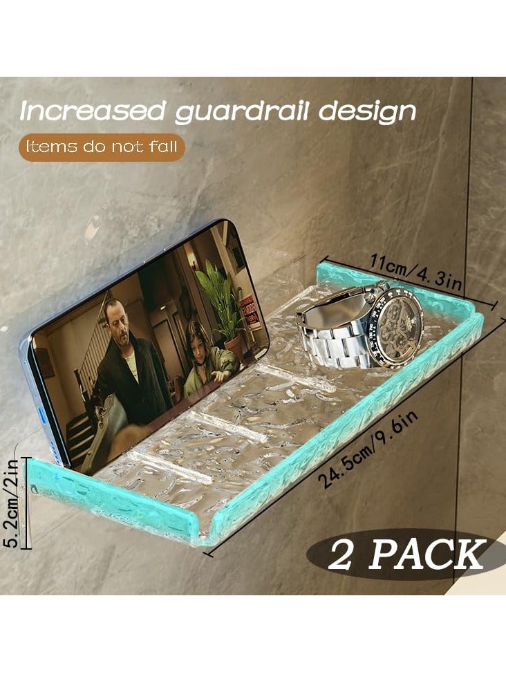 KASTWAVE منظم رفوف الحمام الأكريليكية، مجموعة من 2 منظم لأسطح الحمام، مع خطافات وتصميم بدون حفر، للتخزين في الحمام والمزيد، رف لاصق مثبت على الحائط بدون حفر - Image 2