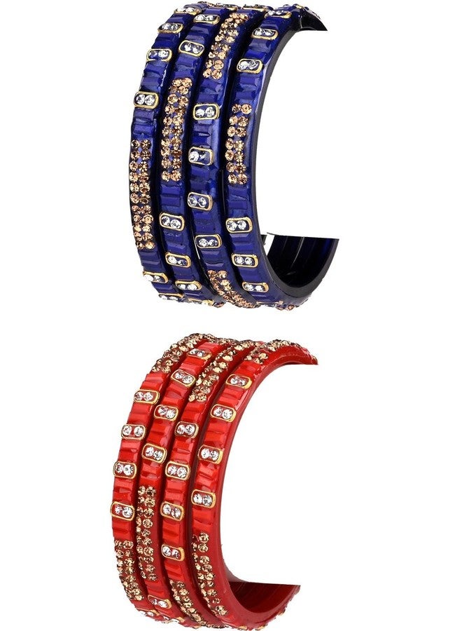 AFAST Fashionable Glass Bangles/Kada- Perfect For Wedding, Party, Anniversary And Functions, Combo Of 2 Set, Each Set In 4 Bangles, Blue, Red - Image 1