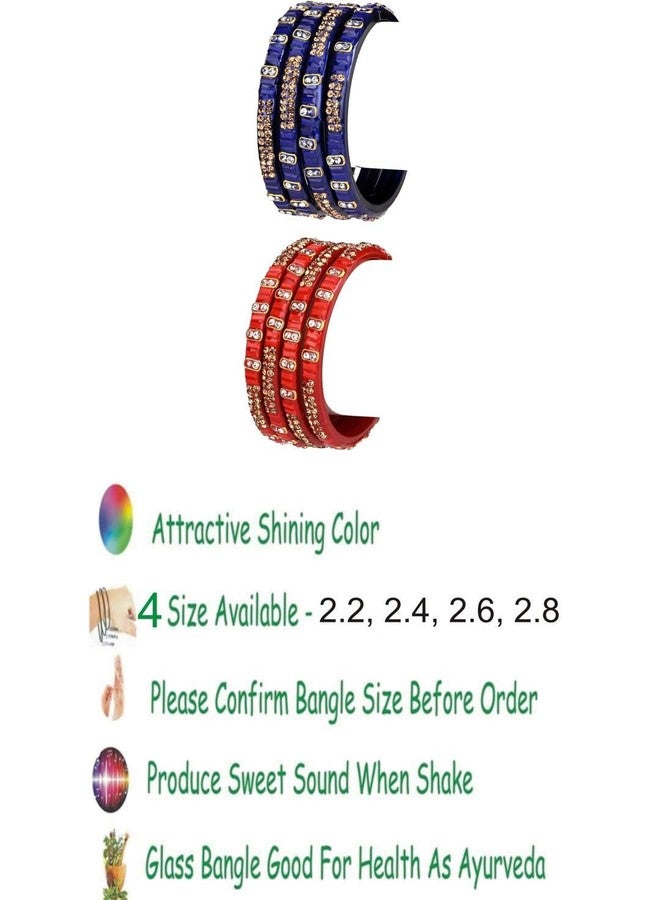 AFAST Fashionable Glass Bangles/Kada- Perfect For Wedding, Party, Anniversary And Functions, Combo Of 2 Set, Each Set In 4 Bangles, Blue, Red - Image 5