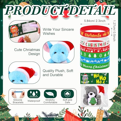 Sotiff 60 Pcs Christmas Mini Stuffed Animals Gifts Bulk 30 Christmas Plush Set with 30 Xmas Silicone Bracelets Small Plush Keychains Classroom Exchange Gift Toys for Friend Preschool Stocking Fillers - Image 5