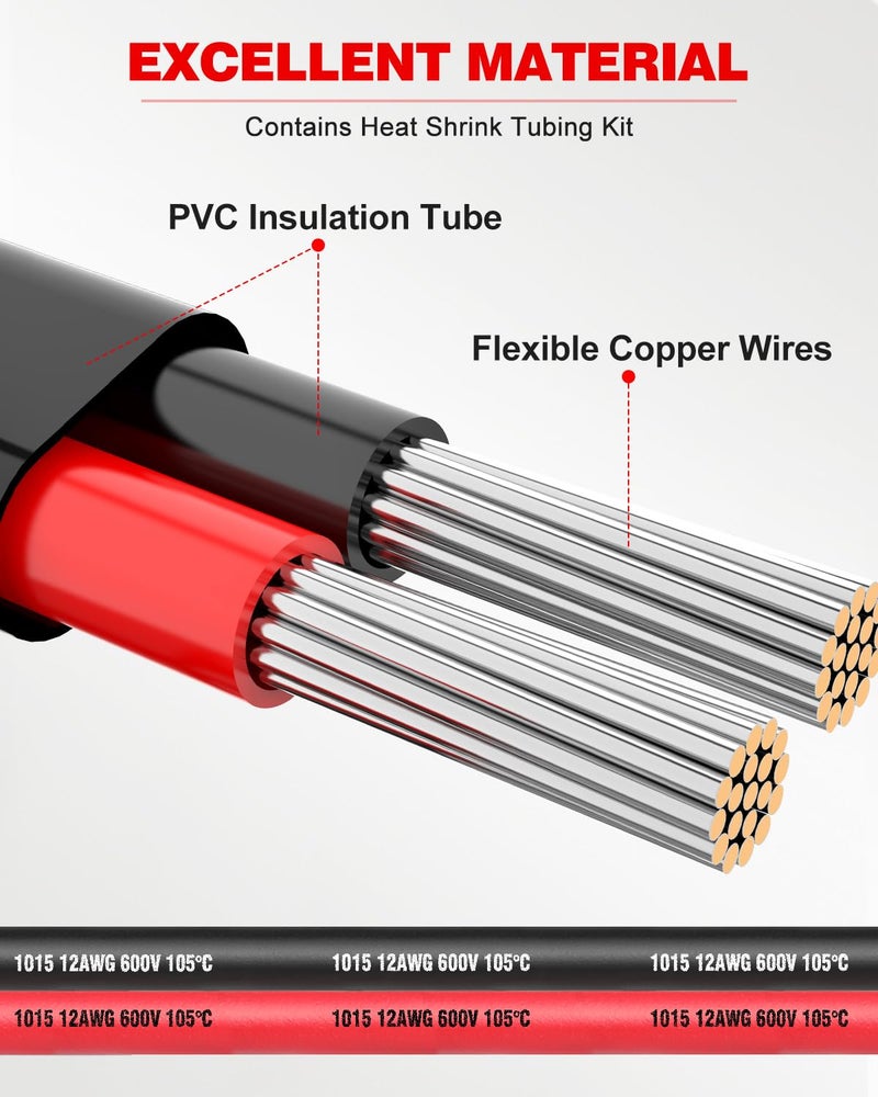 NAOEVO سلك كهربائي NAOEVO 12 قياس 2 موصل، سلك PVC مجدول 12 AWG، جهد منخفض 12V/نحاس مغطس/كابل مرن لتوصيلات السيارات، سلك مصباح، كابل بحري (30 قدم) - Image 2