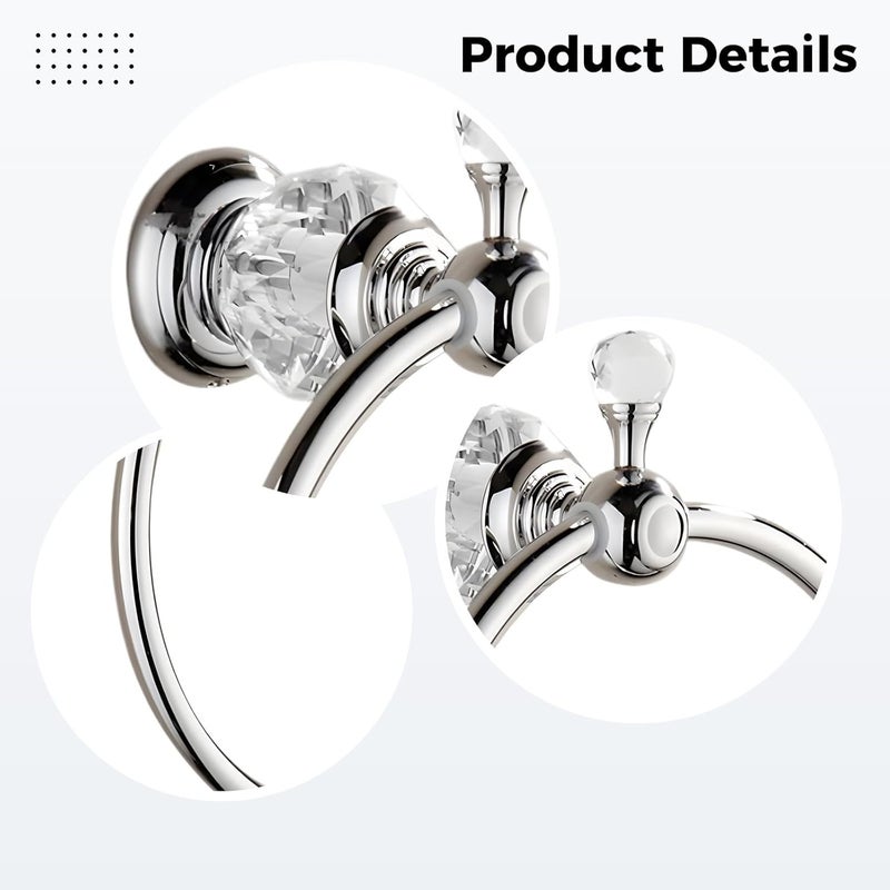 Chrome Crystal Towel Ring, Wall Mount, 8.4 in, Knob - Image 2