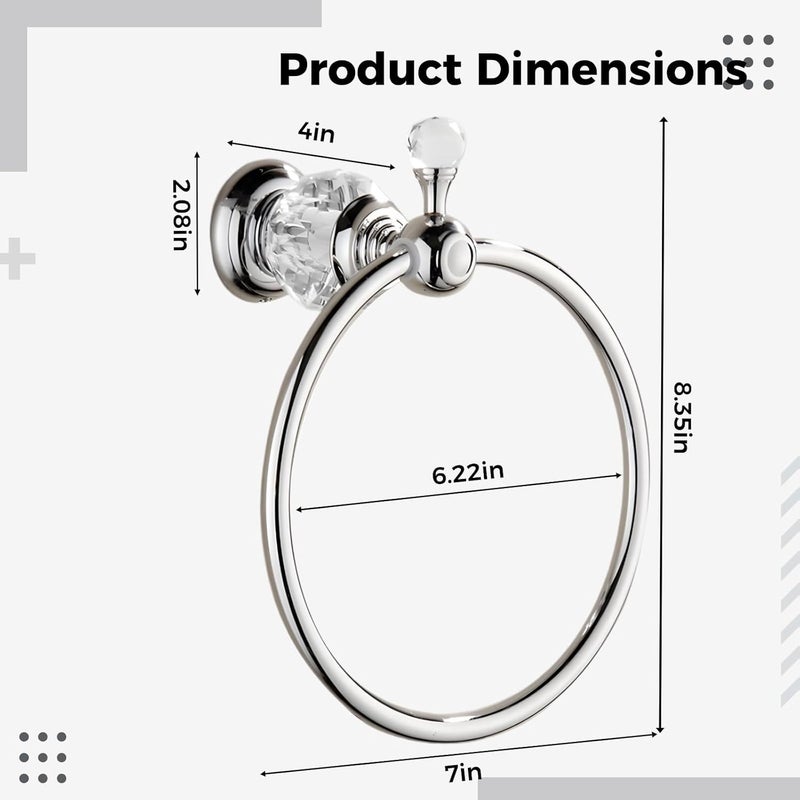 Chrome Crystal Towel Ring, Wall Mount, 8.4 in, Knob - Image 4