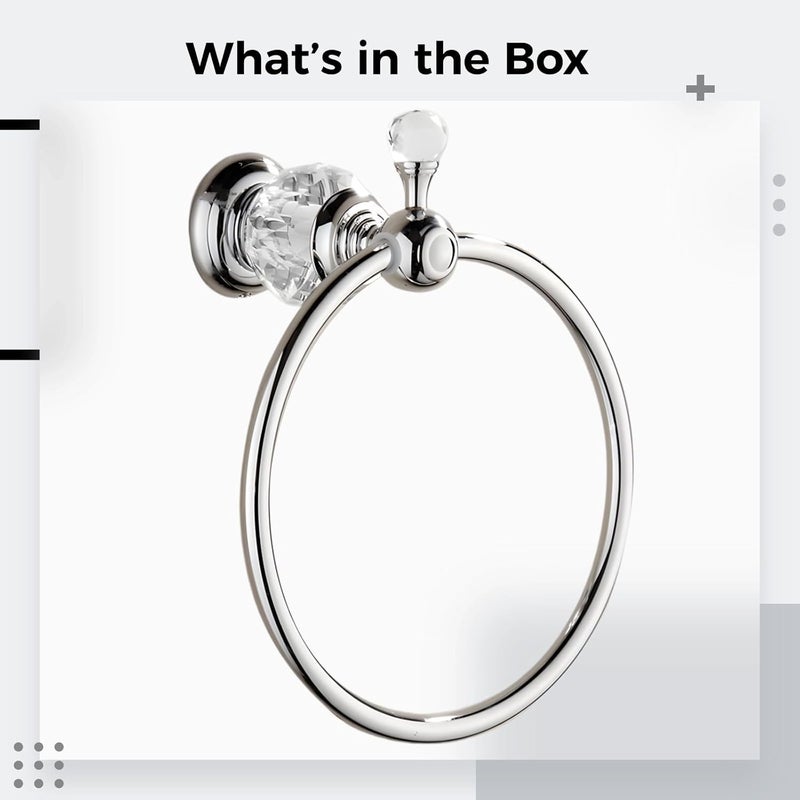 Chrome Crystal Towel Ring, Wall Mount, 8.4 in, Knob - Image 5