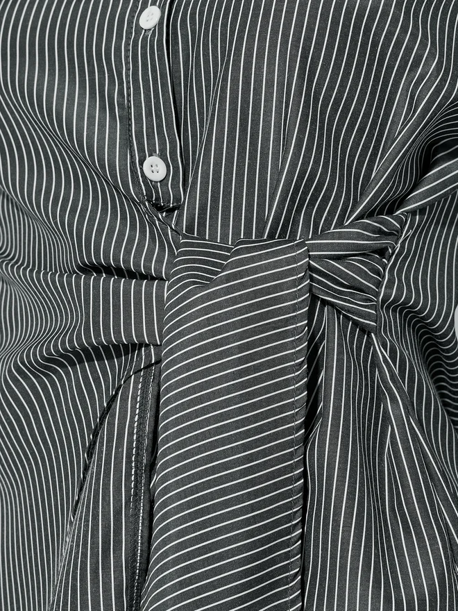Take Two Take Two Striped Collared Short Sleeve Wrap Top