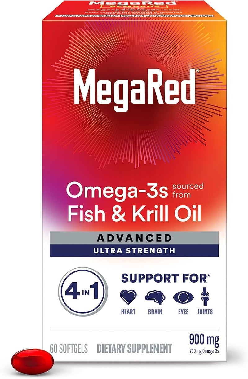 MegaRed Advanced 4in1 900mg 120 softgels Value Pack 2 Bottles x 60 Each  Concentrated Omega3 Fish  Krill Oil Supplement
