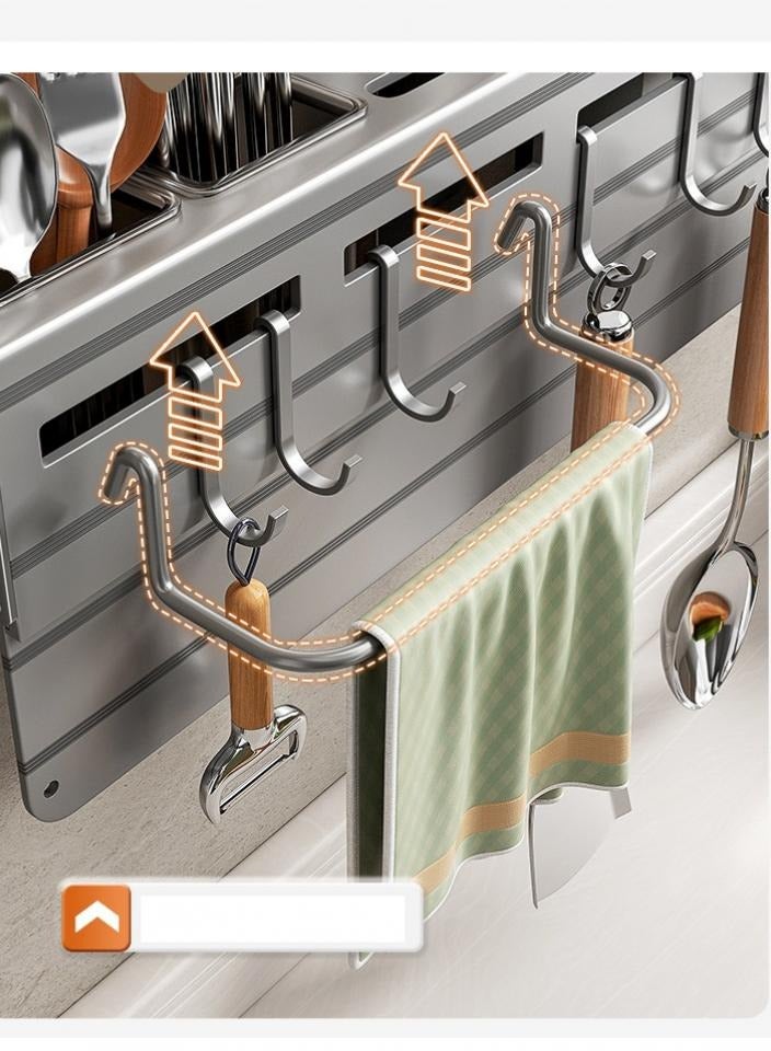 اليسا رف سكاكين المطبخ، حامل سكاكين مثبت على الحائط، رف جدار المطبخ، منظم ملاعق عالي التحمل، حامل أدوات مائدة مع 10 خطافات ورف مناشف، منظم سكاكين متعدد الأغراض للمطبخ، المطعم (60 سم) - Image 3