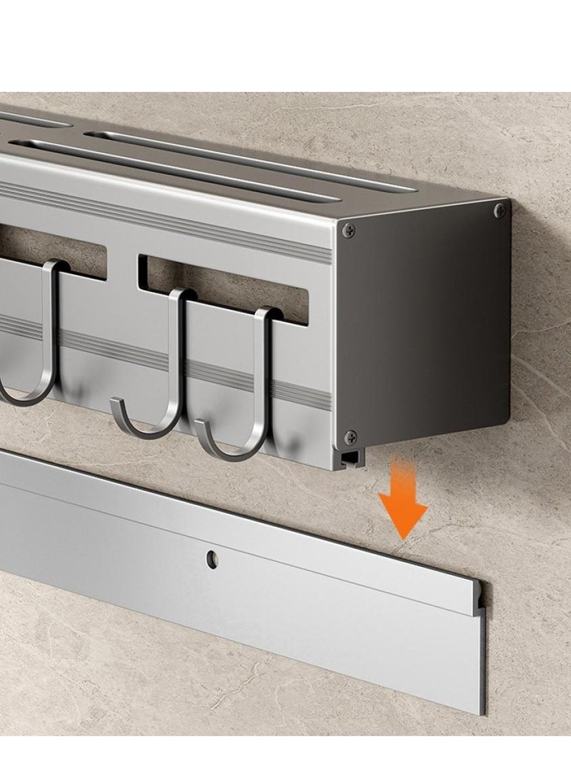 اليسا رف سكاكين المطبخ، حامل سكاكين مثبت على الحائط، رف جدار المطبخ، منظم ملاعق عالي التحمل، حامل أدوات مائدة مع 10 خطافات ورف مناشف، منظم سكاكين متعدد الأغراض للمطبخ، المطعم (60 سم) - Image 5