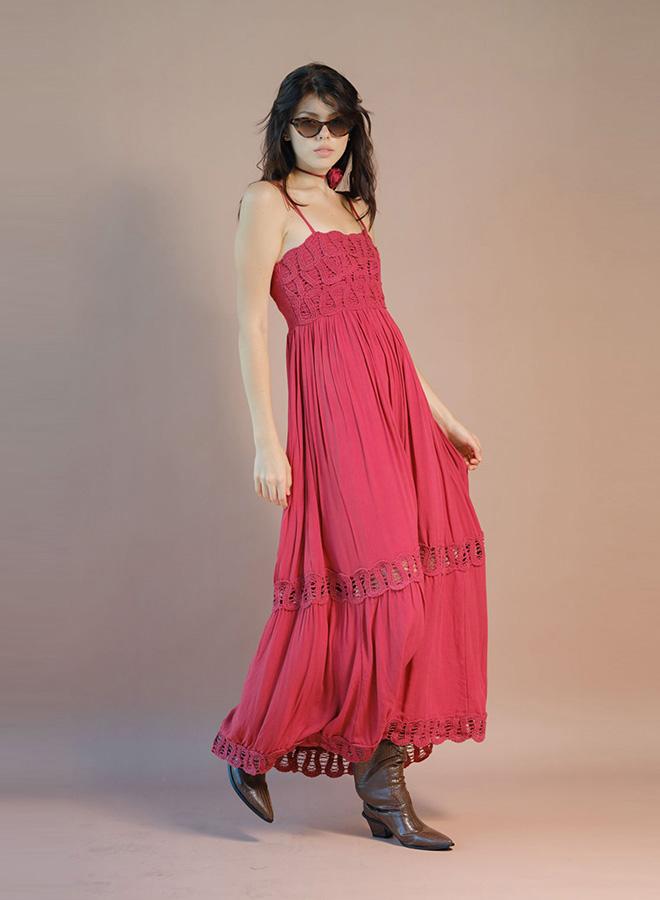 VIRGIO 100% Viscose Maxi Dress Strappy Lace Style - Image 1