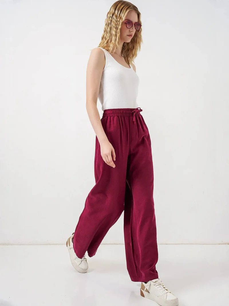 Big Dart Burgundy Red BDART High Waist Wide Leg Trousers with Pocket for Women | Best Price UAE