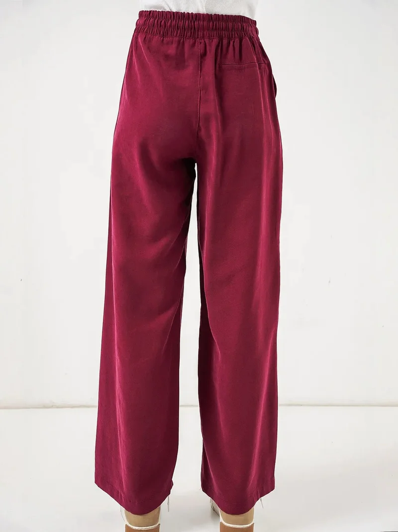 Big Dart Burgundy Red BDART High Waist Wide Leg Trousers with Pocket for Women | Best Price UAE