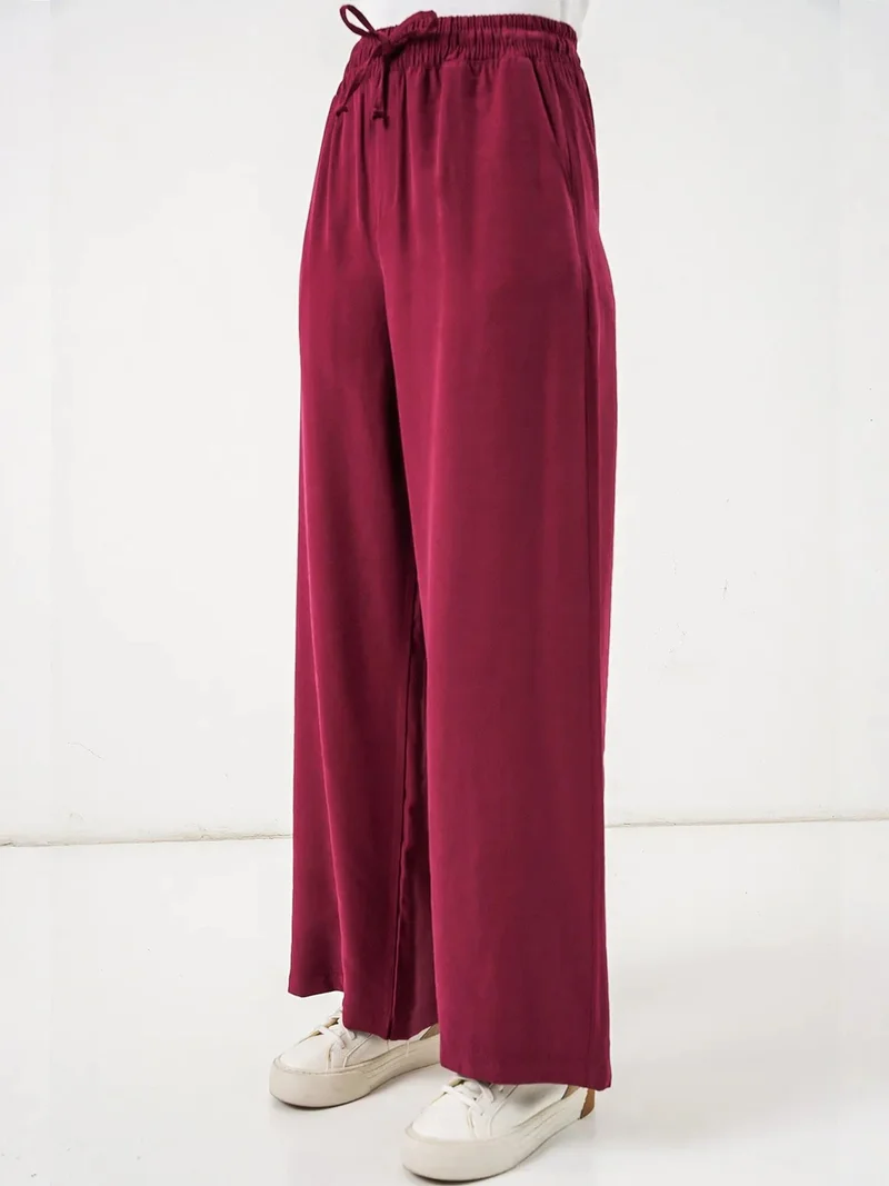 Big Dart Burgundy Red BDART High Waist Wide Leg Trousers with Pocket for Women | Best Price UAE