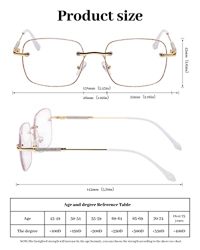 LUFF Rimless Reading Glasses for Women Blue Light Blocking,Fashion Metal Computer Readers,Lightweight and comfort, HD Frameless Eyeglasses Anti Eyestrain(1.0X) - Image 4