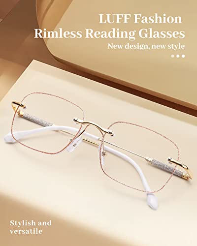 LUFF Rimless Reading Glasses for Women Blue Light Blocking,Fashion Metal Computer Readers,Lightweight and comfort, HD Frameless Eyeglasses Anti Eyestrain(1.0X) - Image 2