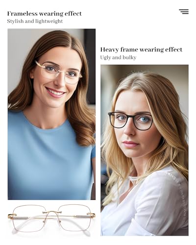 LUFF Rimless Reading Glasses for Women Blue Light Blocking,Fashion Metal Computer Readers,Lightweight and comfort, HD Frameless Eyeglasses Anti Eyestrain(1.0X) - Image 3