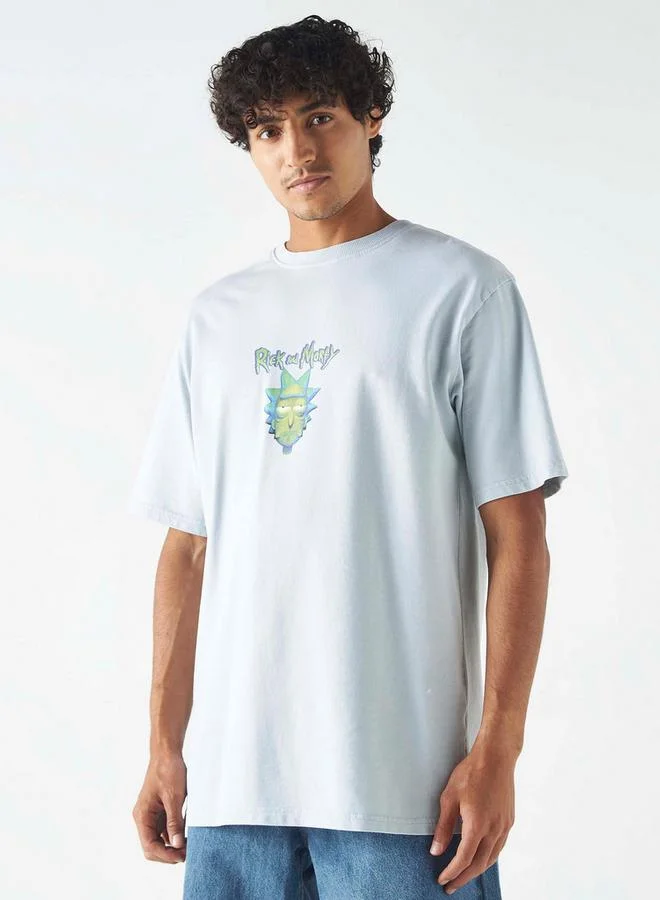 SP Characters Rick and Morty Print Crew Neck T-shirt with Short Sleeves