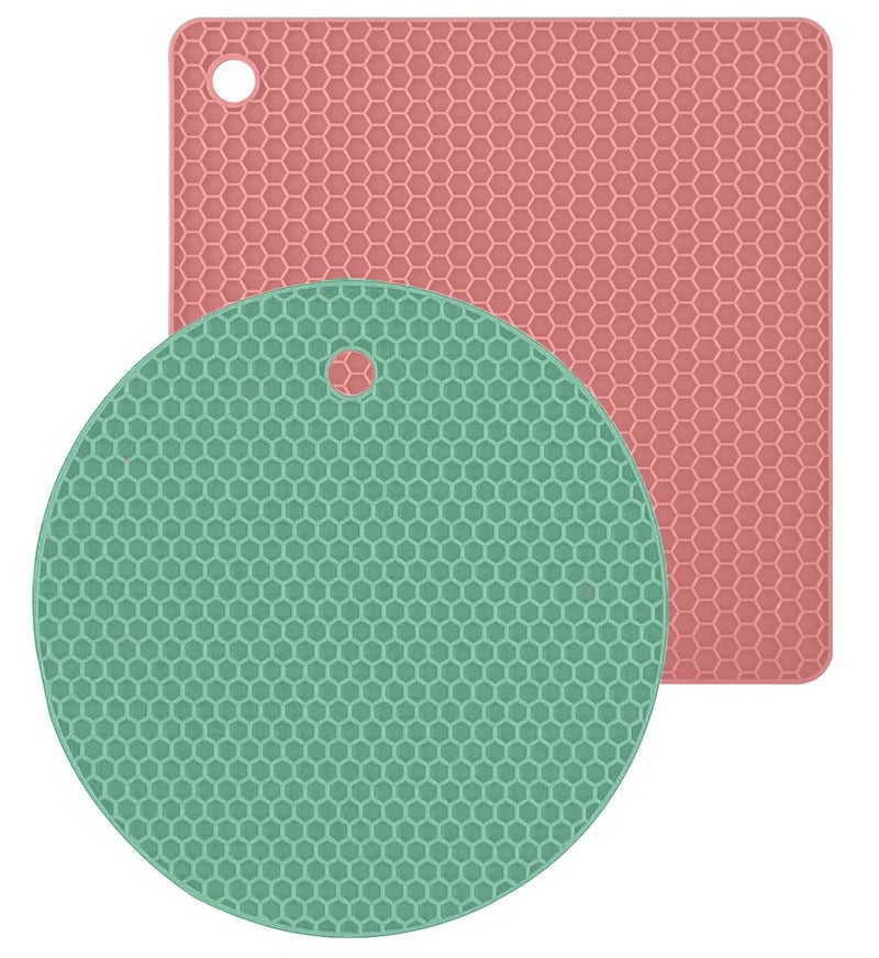 P Plus Fire P Plus Fire Silicone Trivet Mat for Hot Dishes Pot Holder Hot Pad to Portect Your Table and Countertop Silicone Hot Pads for Kitchen Silicone Trivets (Multi, Set of 2)  - Image 1