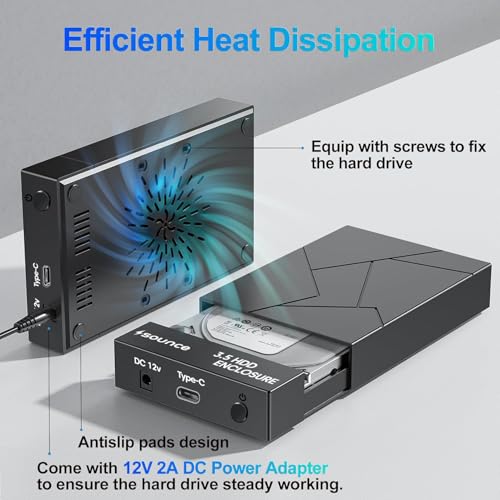 Sounce Type C Hard Drive Enclosure, External Hard Drive Docking Station for 3.5/2.5 Inch SATA Hard Drives/SSD with 16 TB+, Tool-Free HDD Enclosure 12V/2A Power Supply UASP (Black) - Image 4