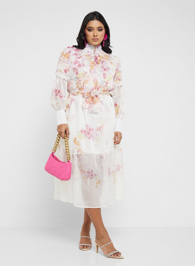Khizana Floral Chiffon Midi Dress - Image 1