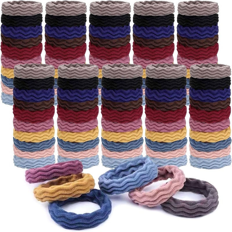 100 Pieces Seamless Hair Ties Women Girls Ponytail Holders Thick Elastic Hair Tie for Thick Heavy and Curly Hair Colorful Soft Ladies Hair Bobbles No Damage Stretchy Hair Bands Multicolored