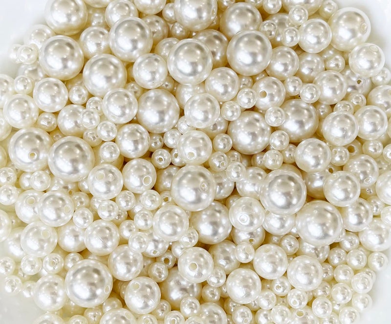 LOLASATURDAYS 850 Pcs Pearl Beads for Jewelry Making and Crafts 8mm 14mm 18mm Ivory Pearls Vase Filler Perlas Para Bisuteria Bulk Beads