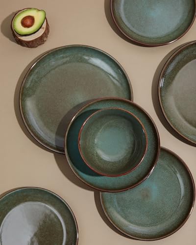 Pokini 8.75 Inch Large Ceramic Pasta Bowls, 32 Oz Reactive Glaze Stoneware Pasta Serving Bowls Set of 4 for Kitchen, Wide Bowls for Fruit,Pasta,Salad,Soup, Scratch Resistant-Brown and Green - Image 3