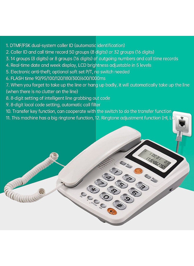 Desktop Corded Landline Phone Big Button Corded Telephone for Elderly Seniors Phone with LCD Display Flash/ Redial/ Hands Free Functions Dual Ports for the Switch