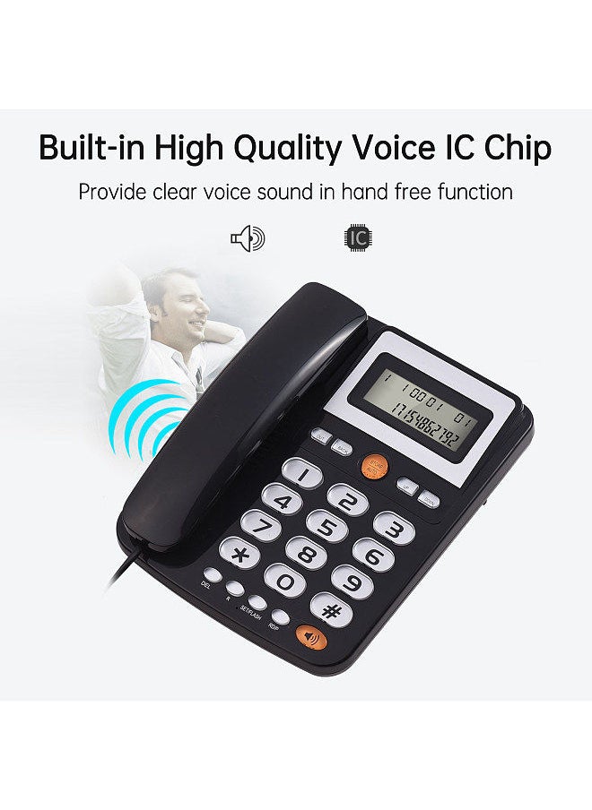 Desktop Corded Landline Phone Big Button Corded Telephone for Elderly Seniors Phone with LCD Display Flash/ Redial/ Hands Free Functions Dual Ports for the Switch