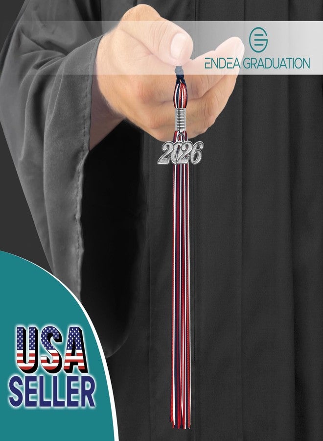 Endea Graduation Mixed Triple Color Tassel with Silver Date Drop (Navy Blue/Red/White, 2026) - Image 2