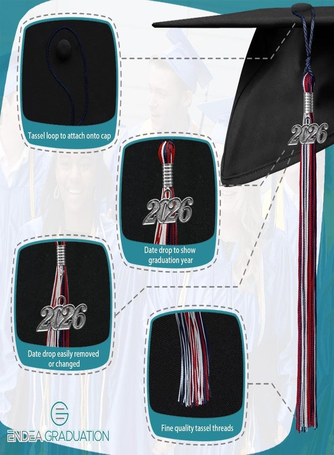 Endea Graduation Mixed Triple Color Tassel with Silver Date Drop (Navy Blue/Red/White, 2026) - Image 3