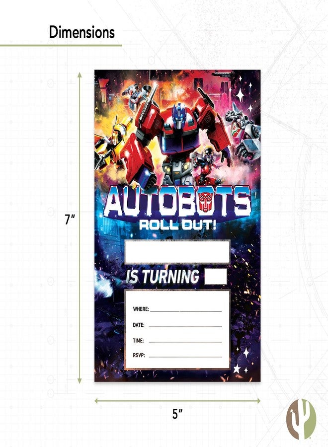 Desert Cactus Transformers Happy Birthday Invitations Invites Cards 10 Count With Envelopes Boys Girls Kids Party (Style A) - Image 3