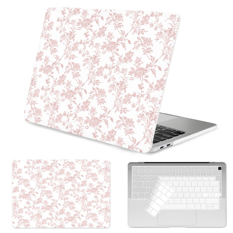 Seorsok Compatible with MacBook Air 13 Inch Case 2022 2021 2020-2018 Release A1932 A2179 M1 A2337 Touch ID,Elegant Sage Pink Flower Plastic Hard Shell Case with Keyboard Cover,Blooming Floral - Image 1