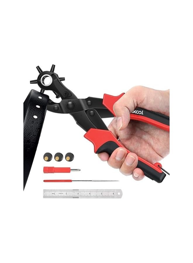 PROMASS Revolving Punch Plier Kit, Leather Hole Punch Set for Belts, Watch Bands, Straps, Dog Collars, Saddles, Shoes, Fabric, DIY Home or Craft Projects, Heavy Duty Rotary Puncher, Multi Hole Sizes Make  - Image 1