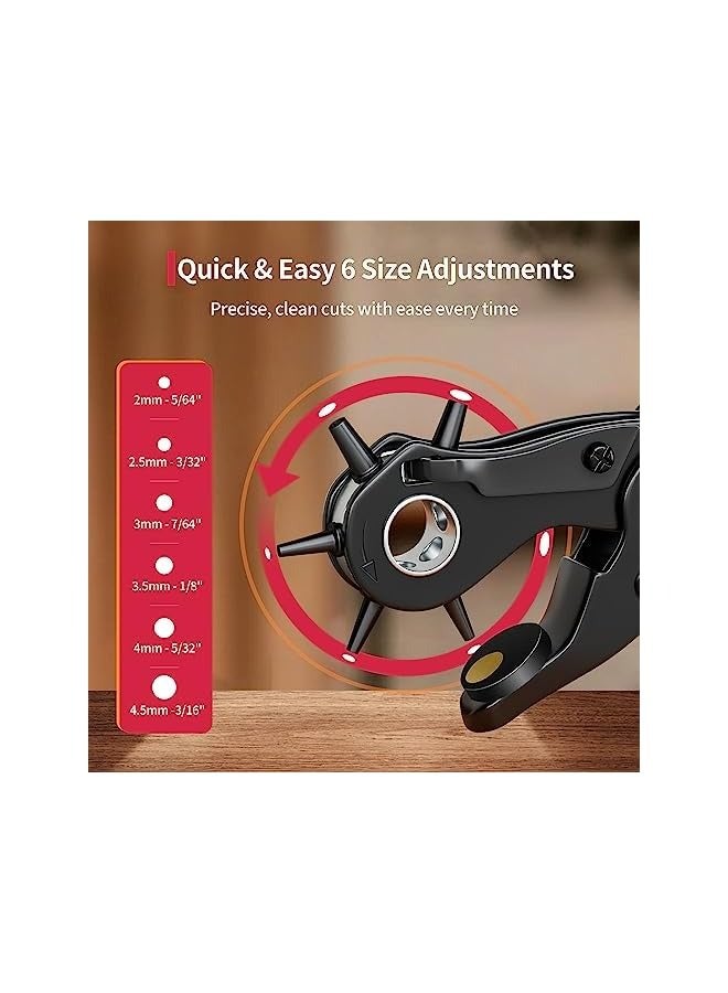 PROMASS Revolving Punch Plier Kit, Leather Hole Punch Set for Belts, Watch Bands, Straps, Dog Collars, Saddles, Shoes, Fabric, DIY Home or Craft Projects, Heavy Duty Rotary Puncher, Multi Hole Sizes Make  - Image 2