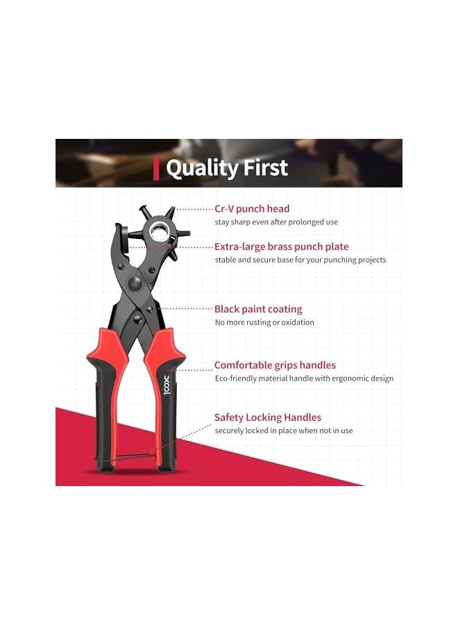 PROMASS Revolving Punch Plier Kit, Leather Hole Punch Set for Belts, Watch Bands, Straps, Dog Collars, Saddles, Shoes, Fabric, DIY Home or Craft Projects, Heavy Duty Rotary Puncher, Multi Hole Sizes Make  - Image 4